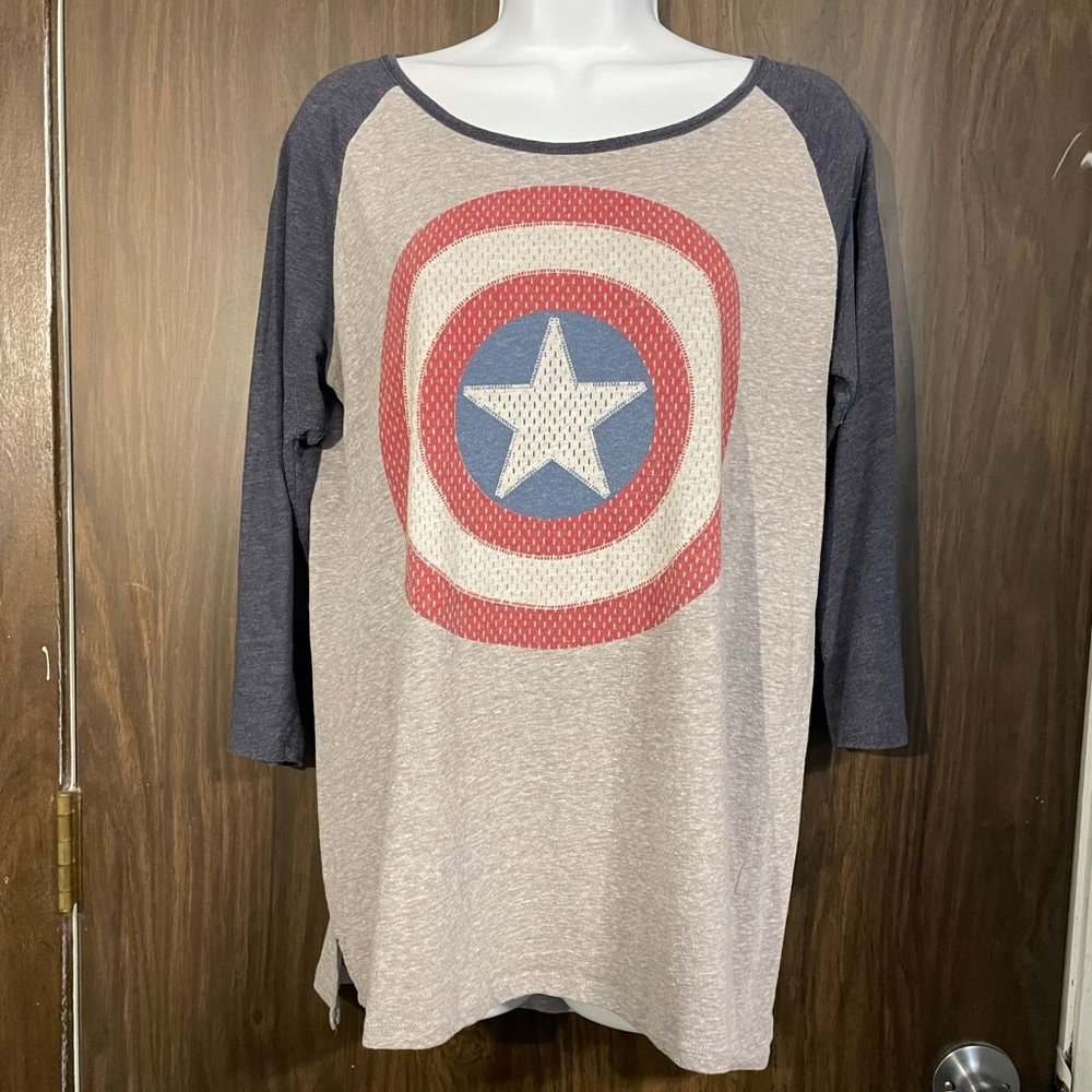 Captain America 3/4 Sleeve Top Marvel Baseball T-Shirt Official Tee